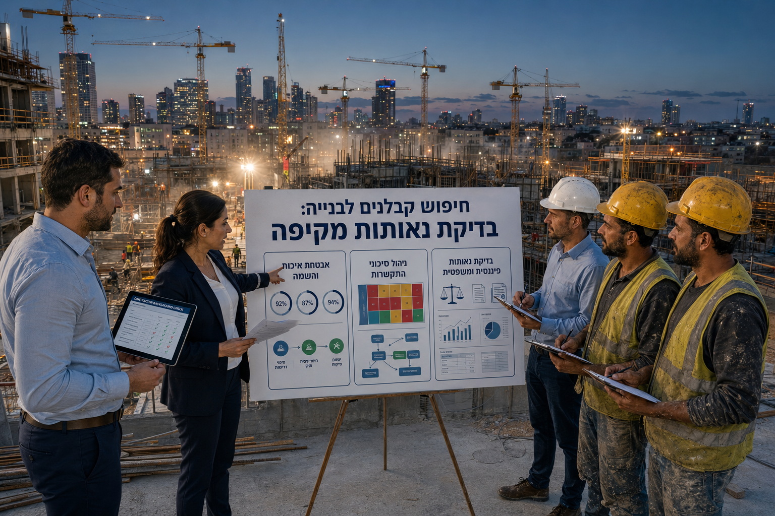 מדריך מקצועי ליזמים על תהליך חיפוש קבלנים מוסמכים. גלו כיצד לבצע בדיקת נאותות, את חשיבות אסטרטגיית ההשמה ב-consworkers.co.il ובקרת אתרים ב-CRM של BuildNav.